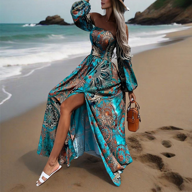 Women's Strapless Off-Shoulder Long Sleeve A-Line Dress