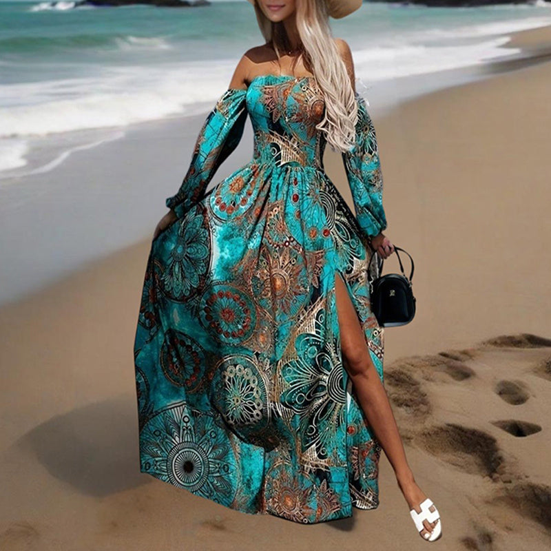 Women's Strapless Off-Shoulder Long Sleeve A-Line Dress