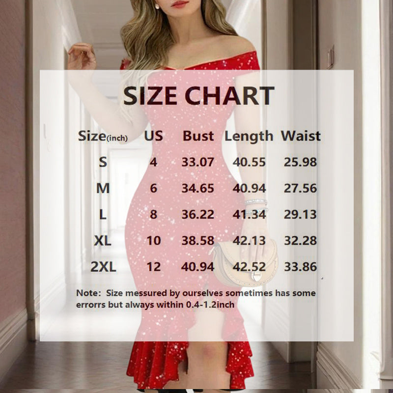 Ruffled High-Slit Bodycon Dress Sparkling Off-Shoulder