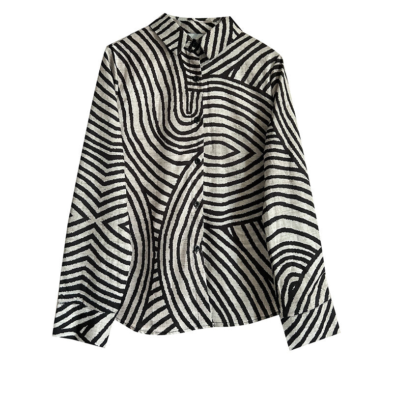 Women's Striped Long Sleeve Shirt - Button-Up Casual Loose Fit Blouse, Spring & Fall Relaxed Top