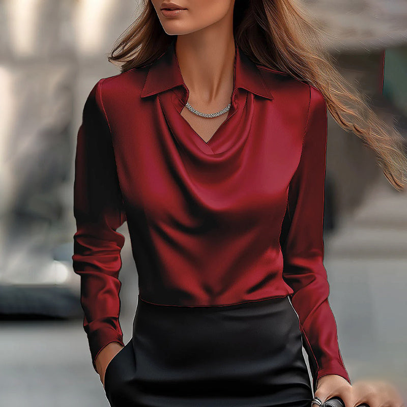 Lapel Top With Ruched Chest Detail Office & Casual Wear