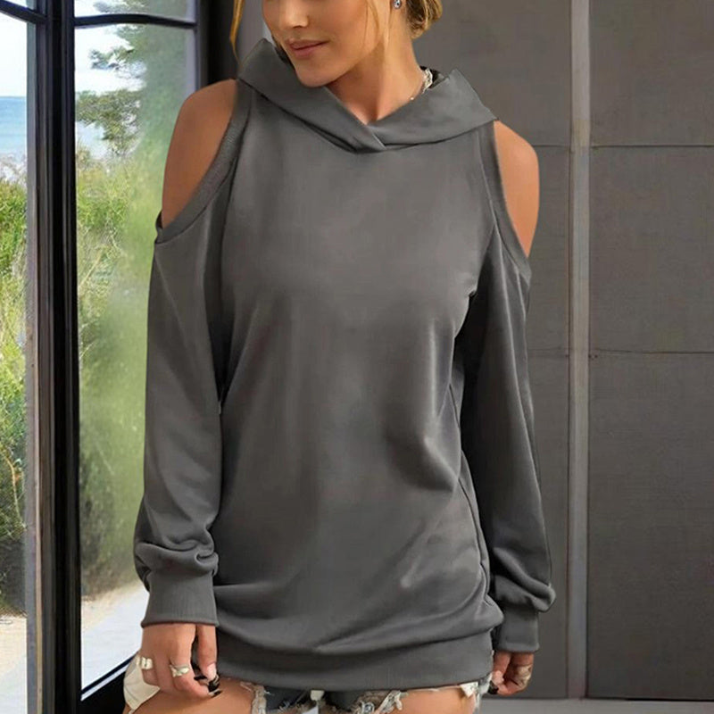 Women's Solid Color Long Sleeve Off-Shoulder Hoodie
