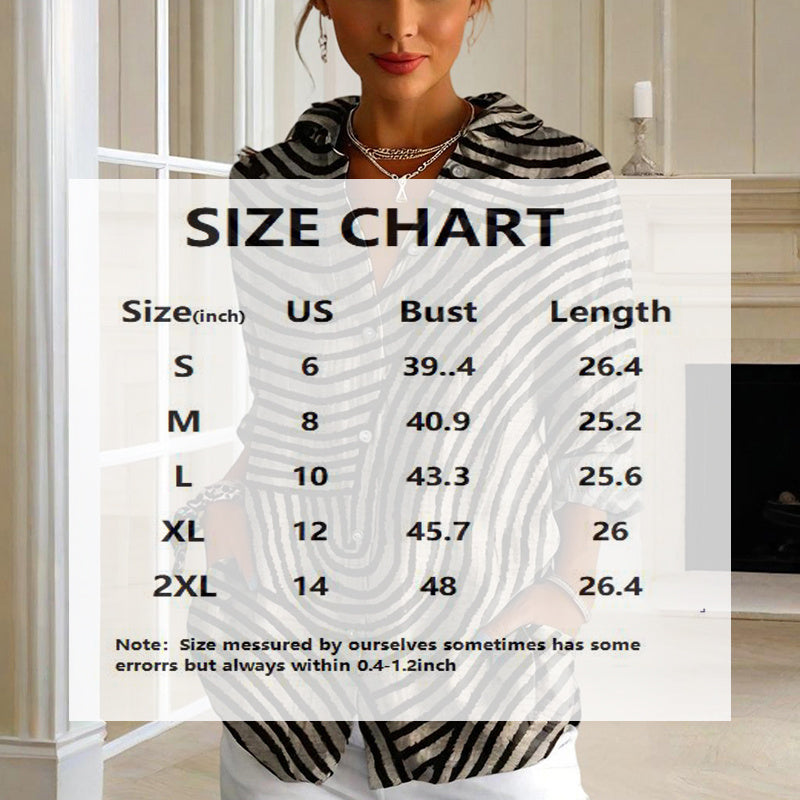 Women's Striped Long Sleeve Shirt - Button-Up Casual Loose Fit Blouse, Spring & Fall Relaxed Top